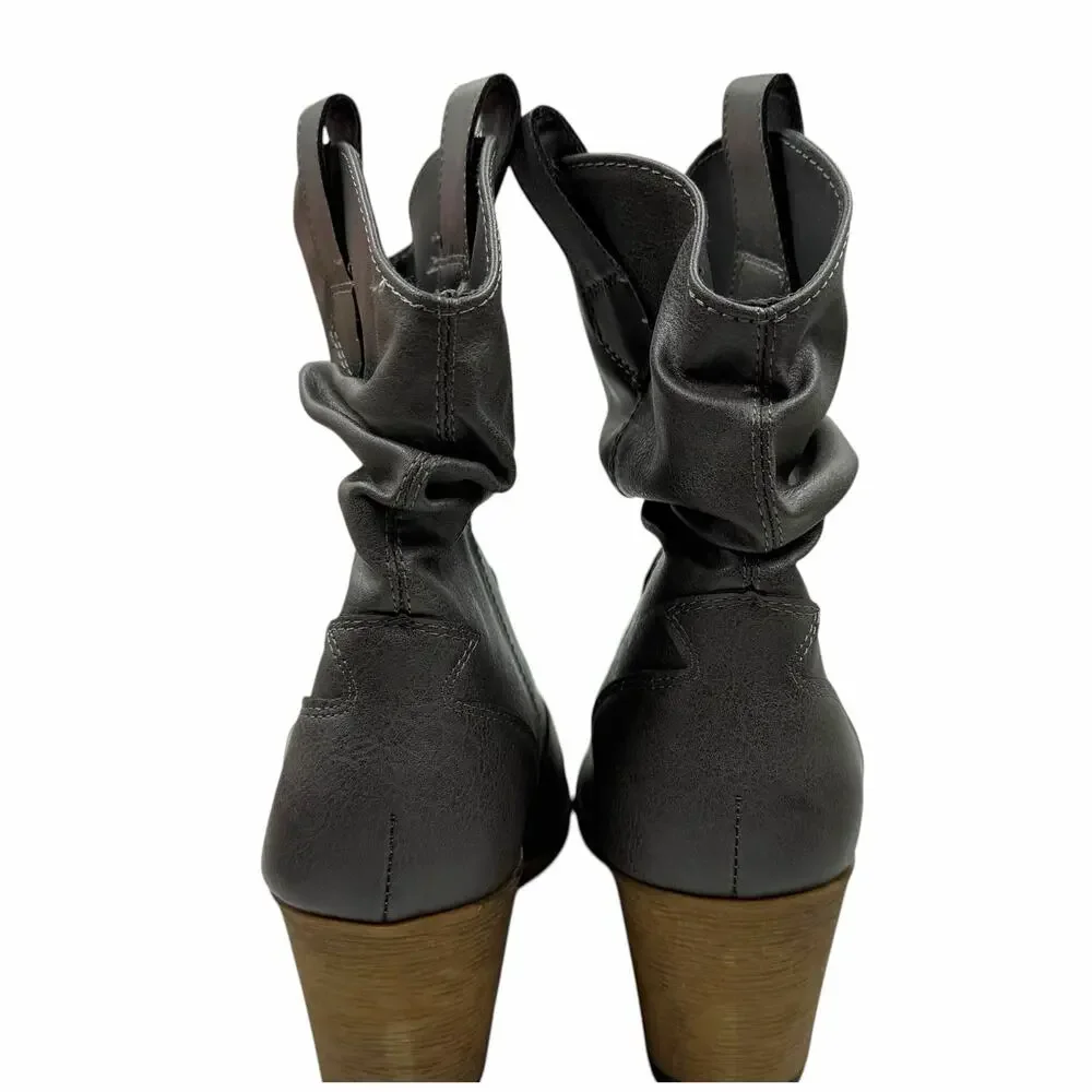Charles Albert Grey Slouchy Western Ankle Boots Chunky Heel Booties Sz 8M Boho
